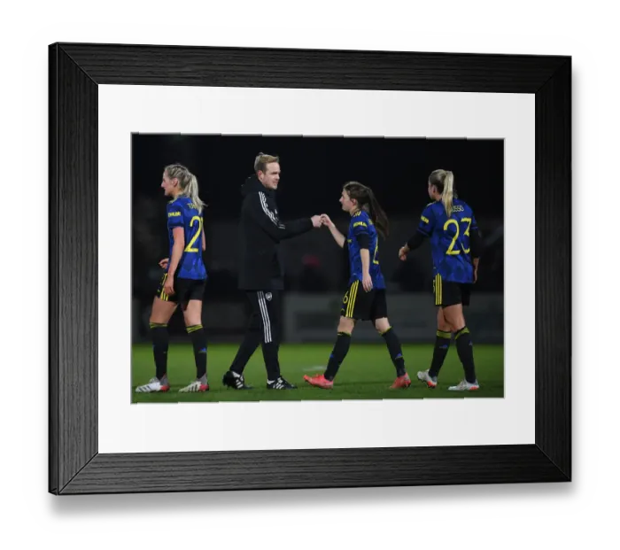 Framed Print : Unforgettable Moment: Eidevall and Blundell's Sportsmanship After Arsenal Women vs Manchester United Women FA Womens Continental Tyres League Cup Quarterfinal Framed Print : Unforgettable Moment: Eidevall and Blundell's Sportsmanship After Arsenal Women vs Manchester United Women FA Womens Continental Tyres League Cup Quarterfinal