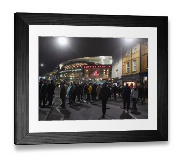Framed Print : Arsenal Fans Gather in Anticipation Outside Emiras Stadium Ahead of Carabao Cup Showdown with Liverpool