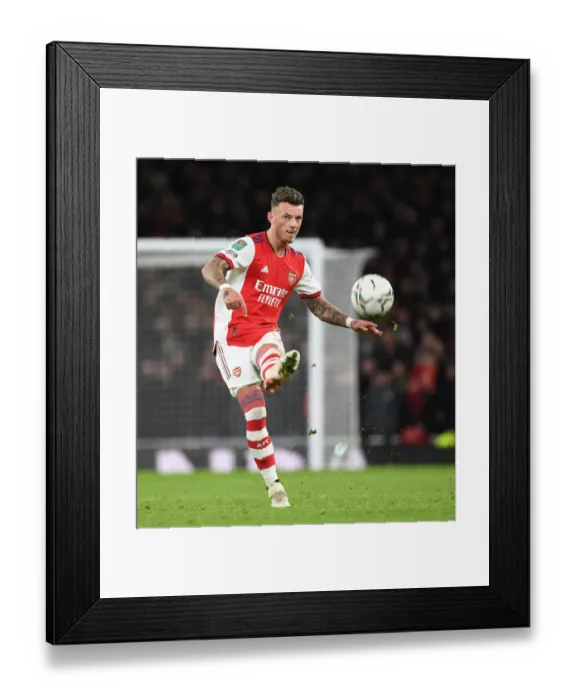 Framed Print : Arsenal's Ben White Stares Down Liverpool in Carabao Cup Semi-Final Clash