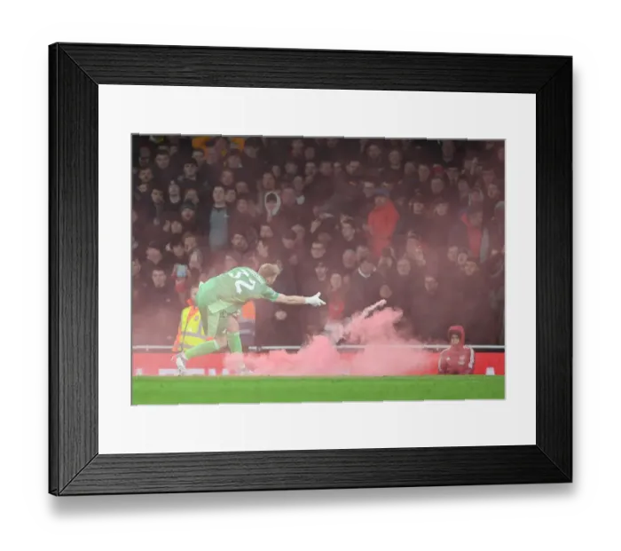 Framed Print : Arsenal vs. Liverpool Carabao Cup Semi-Final: Ramsdale's Smoke Bomb Eruption Framed Print : Arsenal vs. Liverpool Carabao Cup Semi-Final: Ramsdale's Smoke Bomb Eruption