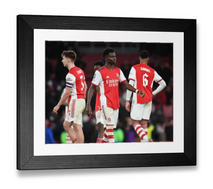 Framed Print : Arsenal's Bukayo Saka Reacts after Carabao Cup Semi-Final Second Leg vs Liverpool