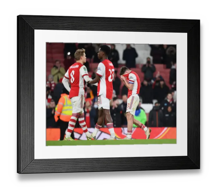 Framed Print : Arsenal's Kieran Tierney Reacts After Carabao Cup Semi-Final Second Leg vs Liverpool Framed Print : Arsenal's Kieran Tierney Reacts After Carabao Cup Semi-Final Second Leg vs Liverpool