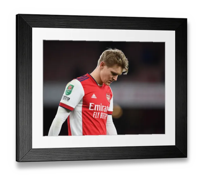 Framed Print : Arsenal's Martin Odegaard Reacts After Carabao Cup Semi-Final Second Leg vs Liverpool Framed Print : Arsenal's Martin Odegaard Reacts After Carabao Cup Semi-Final Second Leg vs Liverpool