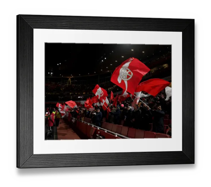 Framed Print : Arsenal Fans Wave Flags Before Carabao Cup Semi-Final Second Leg vs Liverpool