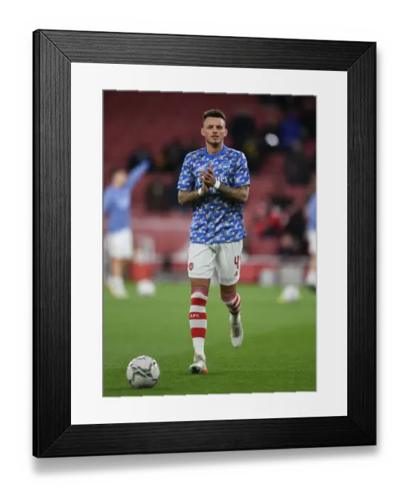 Framed Print : Arsenal's Ben White Gears Up for Arsenal vs. Liverpool Carabao Cup Clash