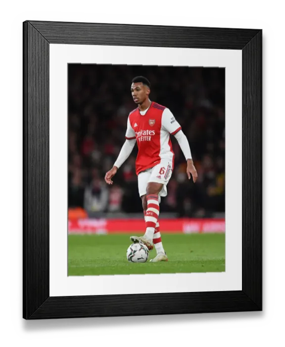 Framed Print : Arsenal's Magalhaes in Action: Carabao Cup Showdown vs. Liverpool