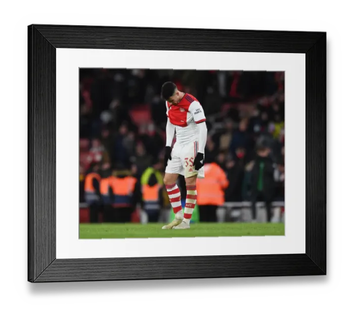 Framed Print : Arsenal's Gabriel Martinelli Reacts After Carabao Cup Semi-Final Second Leg vs Liverpool