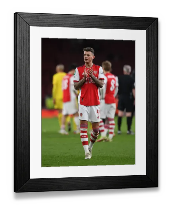 Framed Print : Arsenal's Ben White Celebrates Carabao Cup Semi-Final Victory Over Liverpool