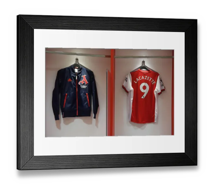 Framed Print : Arsenal: Lacazette's Game-Day Gear in Arsenal Changing Room (Arsenal v Burnley, 2021-22)