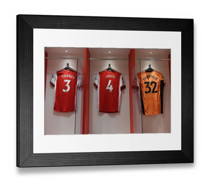 Framed Print : Arsenal Changing Room: Tierney, White, and Ramsdale Prepare for Arsenal v Burnley