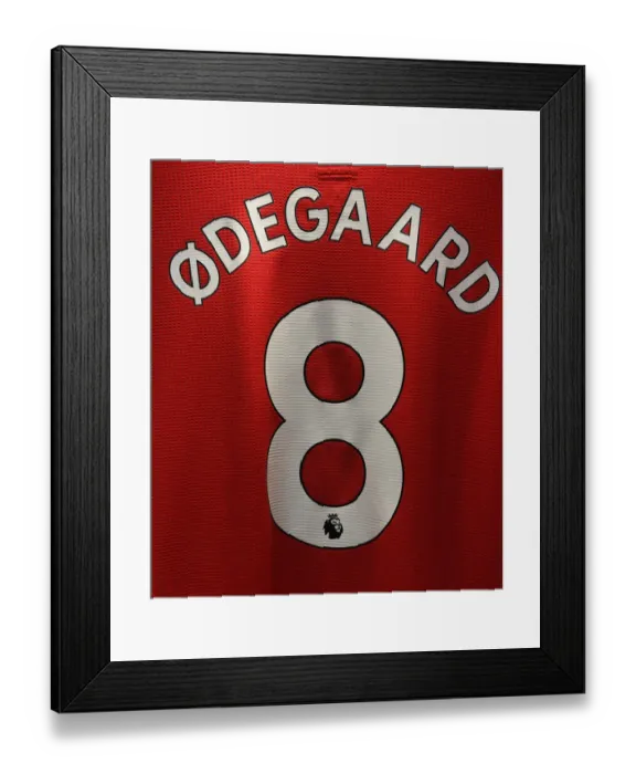 Framed Print : Arsenal Changing Room: Martin Odegaard's Shirt Before Arsenal vs Burnley (2021-22)