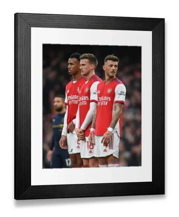 Framed Print : Arsenal's Defense Line: Gabriel, Holding, and White in Action against Burnley (2021-22) Framed Print : Arsenal's Defense Line: Gabriel, Holding, and White in Action against Burnley (2021-22)