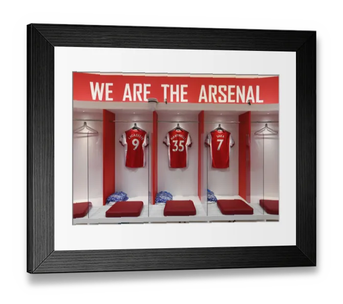 Framed Print : Arsenal Changing Room: Lacazette, Martinelli, Saka Gear Up for Arsenal v Burnley