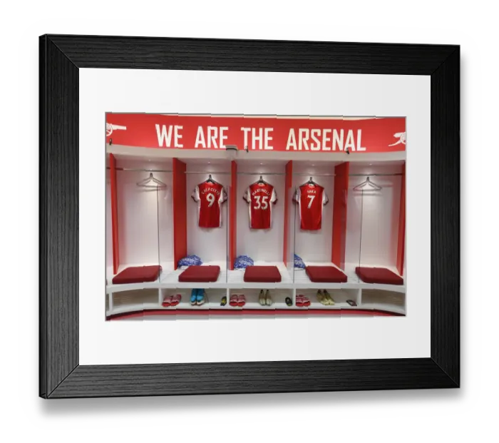Framed Print : Arsenal Trio Prepare: Lacazette, Martinelli, Saka in the Changing Room (Arsenal v Burnley, 2021-22)