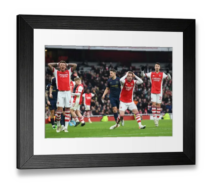 Framed Print : Arsenal's Defense Trio: White, Holding, and Martinelli in Action vs Burnley (2021-22)