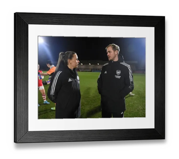 Framed Print : Arsenal Women: Jonas Eidevall and Katie McCabe Discuss Post-Game Strategies