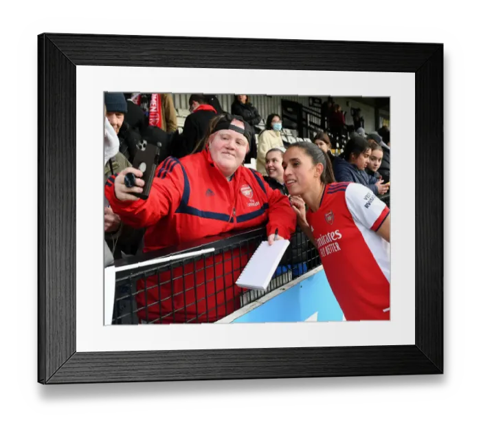 Framed Print : Arsenal Women's Rafaelle Celebrates FA WSL Title with Fan Framed Print : Arsenal Women's Rafaelle Celebrates FA WSL Title with Fan