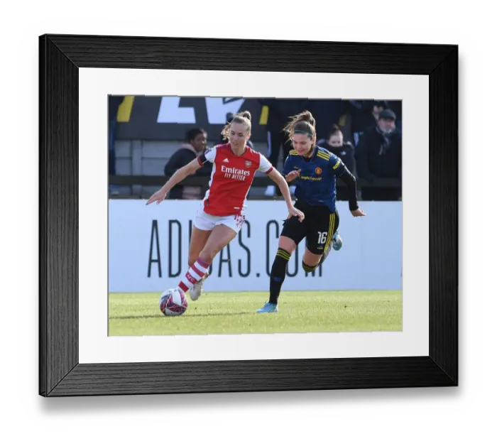 Framed Print : Clash of the Stars: Lia Walti vs Signe Brunn - Arsenal Women vs Manchester United Women, FA WSL: Intense Battle between Walti and Brunn at Arsenal's Meadow Park