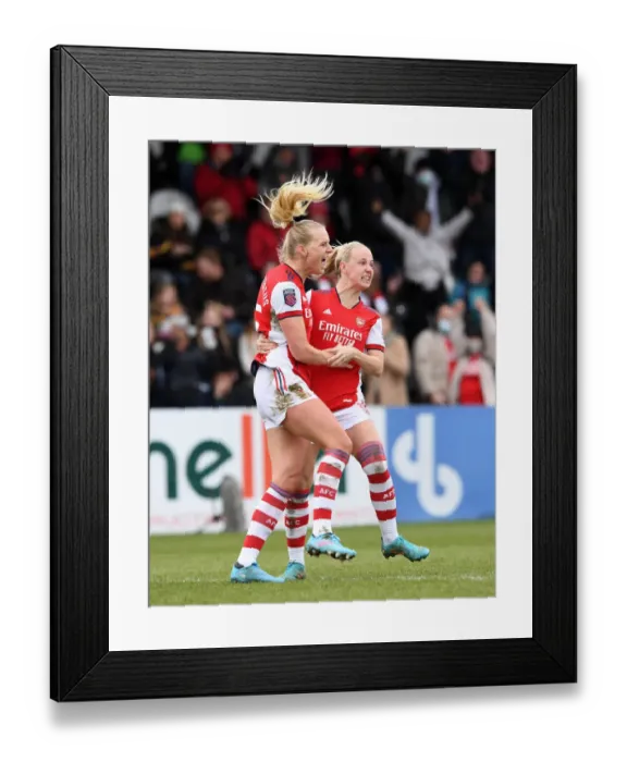 Framed Print : Arsenal Women's Super League Victory: Blackstenius and Mead Celebrate Goal Against Manchester United