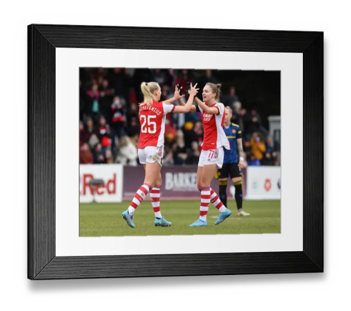 Framed Print : Arsenal Women's Super League Victory: Stina Blackstenius and Vivianne Miedema Celebrate Goal Against Manchester United