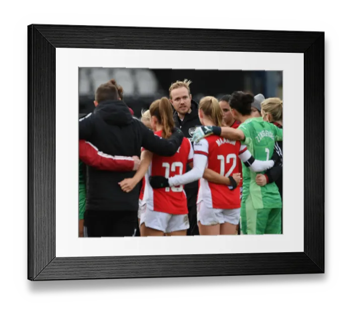 Framed Print : Arsenal Women's Coach Jonas Eidevall Motivates Team During FA WSL Clash Against Manchester United Framed Print : Arsenal Women's Coach Jonas Eidevall Motivates Team During FA WSL Clash Against Manchester United