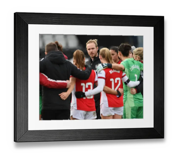 Framed Print : Arsenal Women's Team Huddle: Jonas Eidevall Discusses Strategy Post-Match Against Manchester United Framed Print : Arsenal Women's Team Huddle: Jonas Eidevall Discusses Strategy Post-Match Against Manchester United
