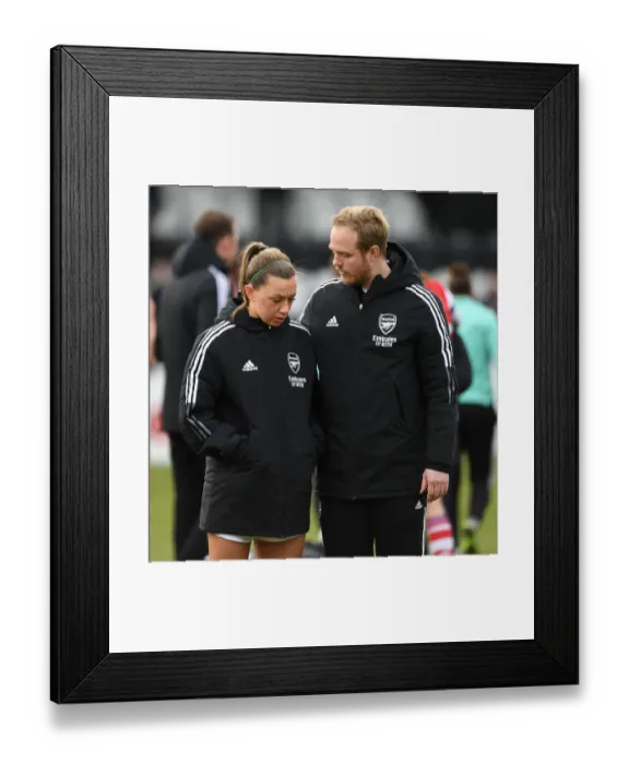 Framed Print : Arsenal Women's Victory: Jonas Eidevall and Katie McCabe Celebrate Over Manchester United Women in FA WSL Match