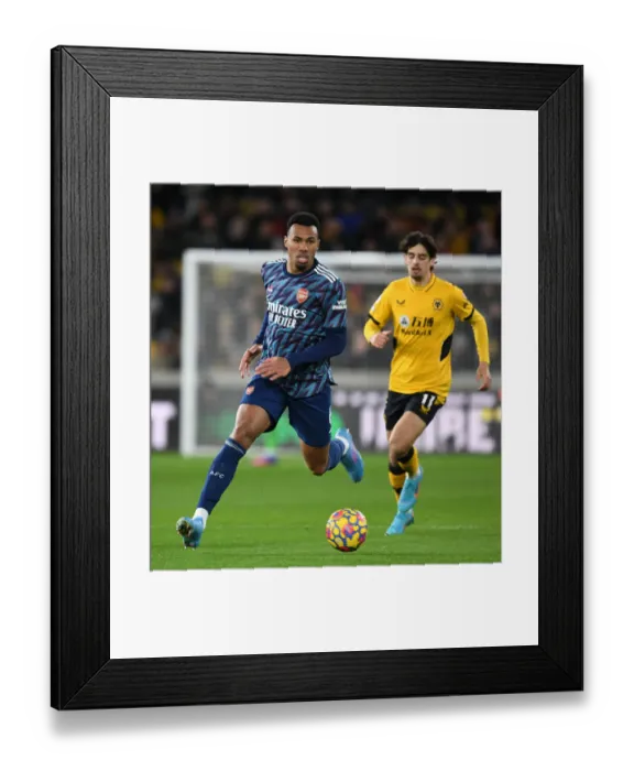 Framed Print : Gabriel of Arsenal in Action Against Wolverhampton Wanderers, Premier League 2021-22