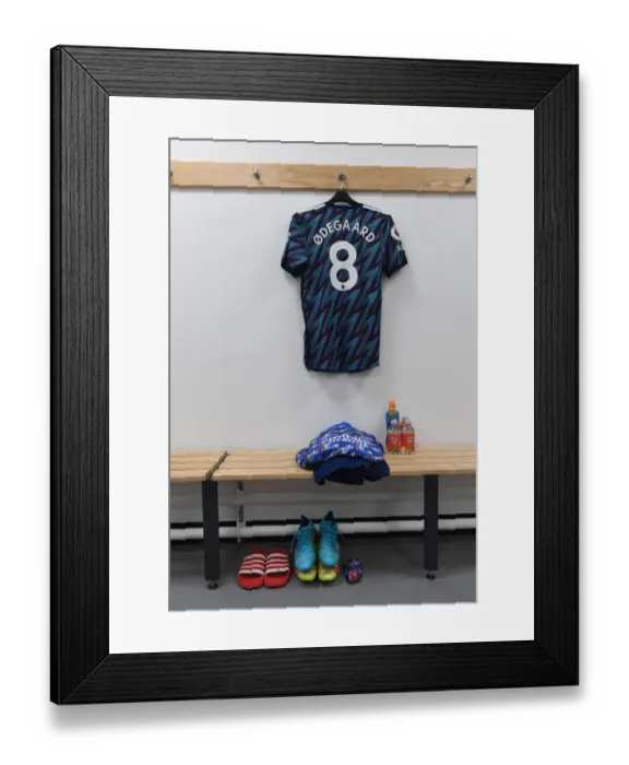Framed Print : Arsenal's Martin Odegaard Jersey in Wolverhampton Wanderers Changing Room - Premier League Clash