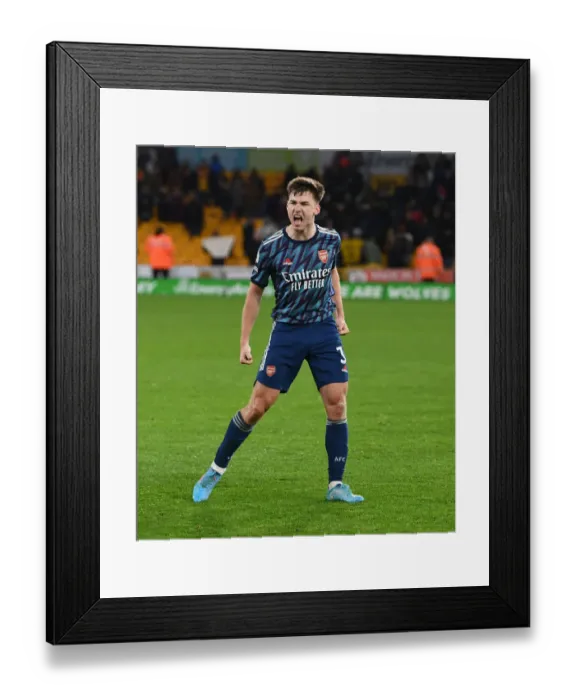 Framed Print : Kieran Tierney's Celebration: Arsenal's Win at Wolverhampton Wanderers in the Premier League