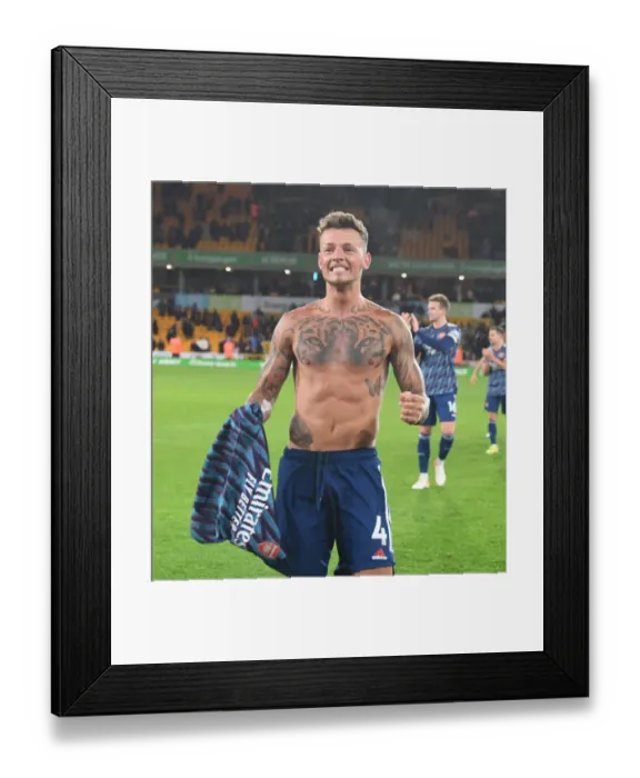 Framed Print : Ben White's Jubilant Moment: Arsenal Secures Victory over Wolverhampton Wanderers in Premier League Framed Print : Ben White's Jubilant Moment: Arsenal Secures Victory over Wolverhampton Wanderers in Premier League