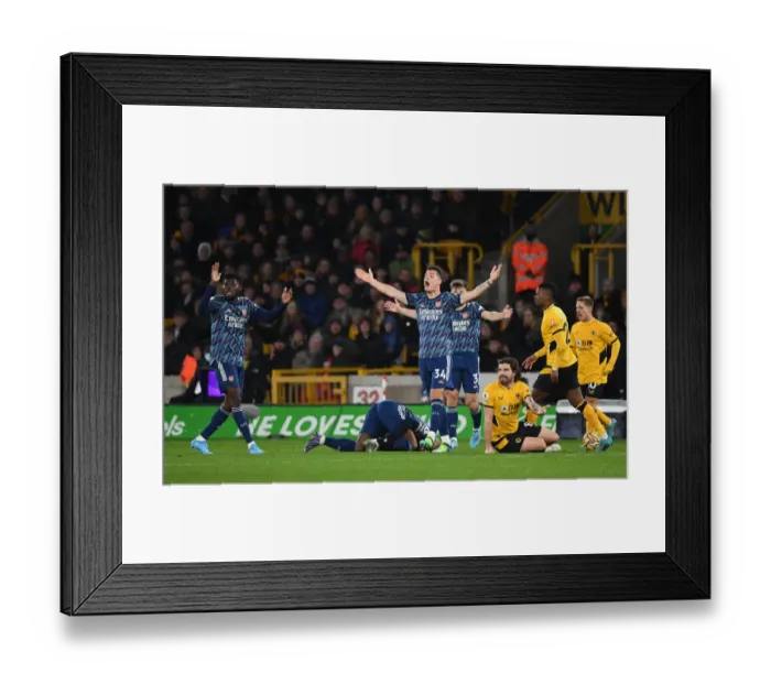Framed Print : Partey and Xhaka's Appeal: Wolverhampton Wanderers vs Arsenal, Premier League 2021-22