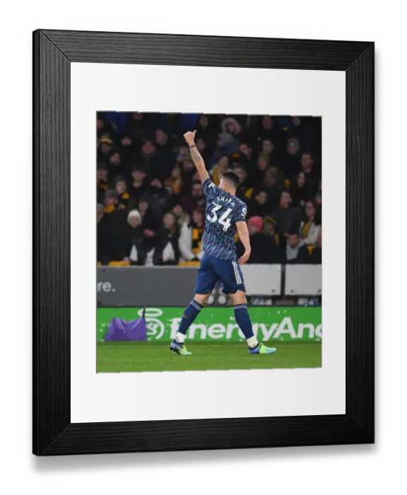 Framed Print : Granit Xhaka Focused: Wolverhampton Wanderers vs Arsenal, Premier League 2021-22