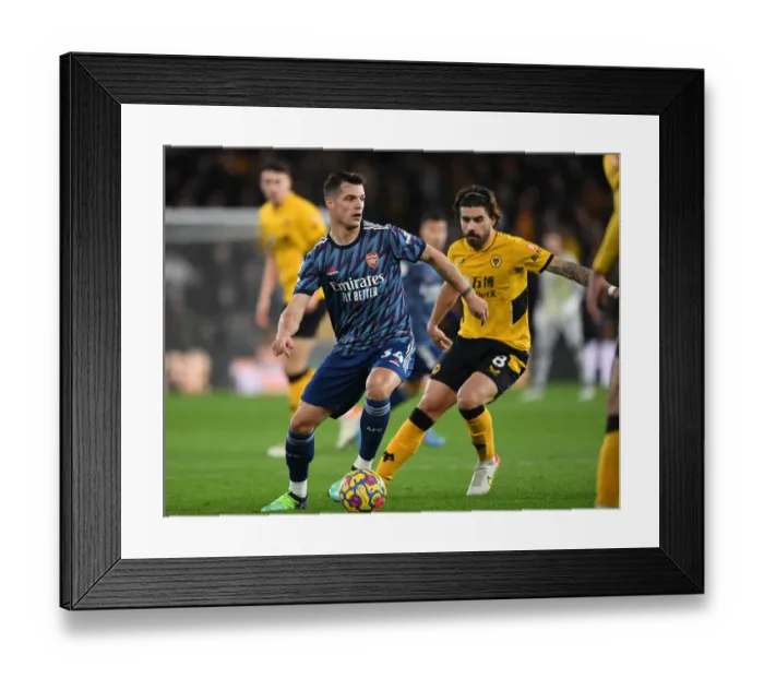 Framed Print : Xhaka Shuts Down Neves: Wolverhampton Wanderers vs. Arsenal, Premier League 2021-22