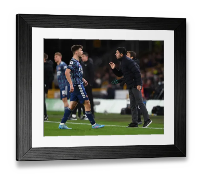 Framed Print : Arsenal Manager Mikel Arteta Consults Kieran Tierney Amidst Wolverhampton Wanderers Clash (2021-22) Framed Print : Arsenal Manager Mikel Arteta Consults Kieran Tierney Amidst Wolverhampton Wanderers Clash (2021-22)