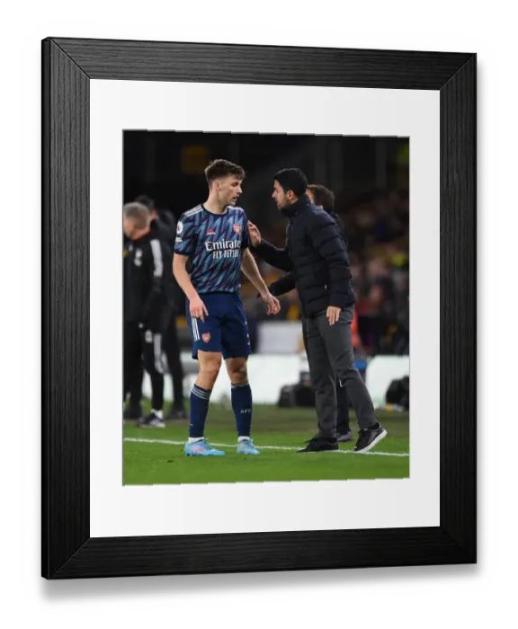 Framed Print : Arsenal Manager Mikel Arteta Consults Kieran Tierney During Wolverhampton Match (2021-22) Framed Print : Arsenal Manager Mikel Arteta Consults Kieran Tierney During Wolverhampton Match (2021-22)