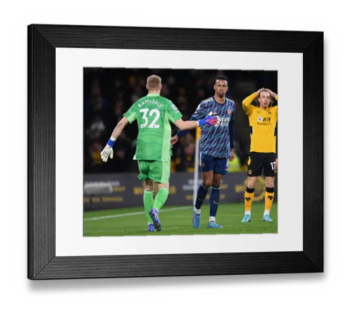 Framed Print : Arsenal's Gabriel Magalhaes and Aaron Ramsdale Celebrate at Molineux: Wolverhampton Wanderers vs. Arsenal, Premier League 2021-22 Framed Print : Arsenal's Gabriel Magalhaes and Aaron Ramsdale Celebrate at Molineux: Wolverhampton Wanderers vs. Arsenal, Premier League 2021-22