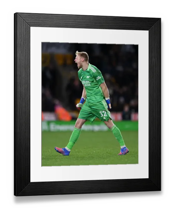 Framed Print : Arsenal's Aaron Ramsdale: Thrilling Win Celebration vs. Wolverhampton Wanderers in Premier League Framed Print : Arsenal's Aaron Ramsdale: Thrilling Win Celebration vs. Wolverhampton Wanderers in Premier League