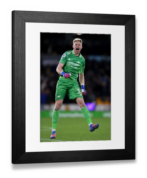 Framed Print : Arsenal's Aaron Ramsdale: Savoring Premier League Victory Over Wolverhampton Wanderers Framed Print : Arsenal's Aaron Ramsdale: Savoring Premier League Victory Over Wolverhampton Wanderers