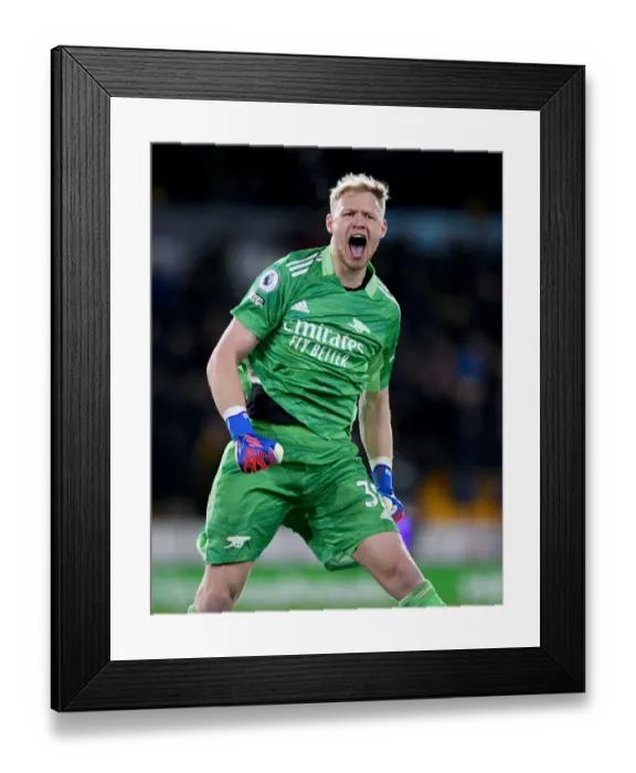 Framed Print : Arsenal's Aaron Ramsdale: Savoring Premier League Victory Over Wolverhampton Wanderers