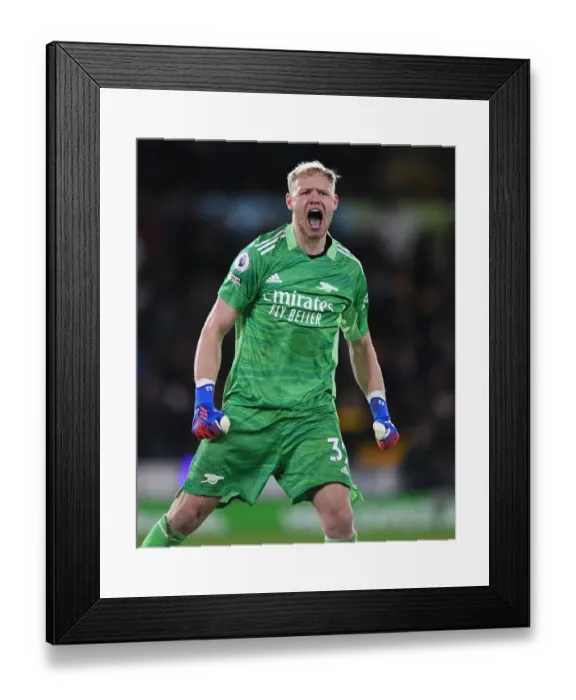 Framed Print : Arsenal's Aaron Ramsdale: Savoring Premier League Victory over Wolverhampton Wanderers