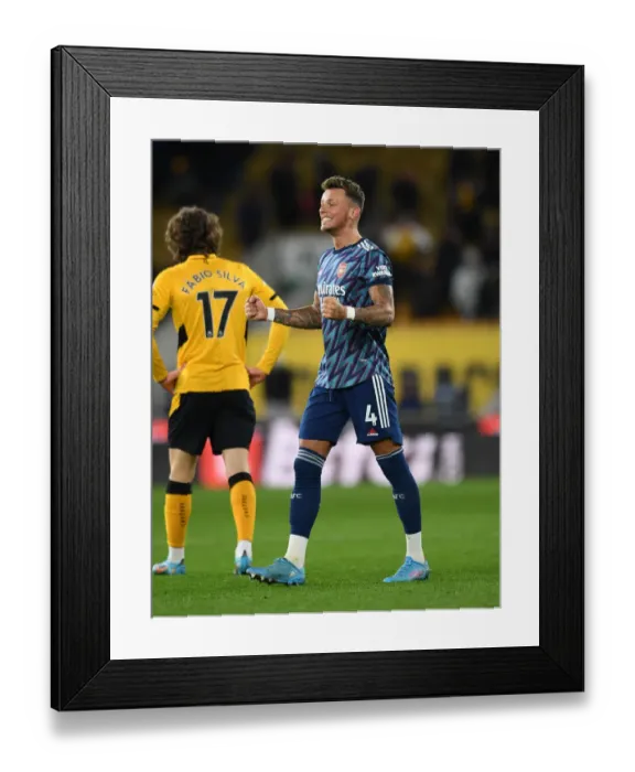 Framed Print : Ben White's Thrilling Goal Celebration: Arsenal's Victory Over Wolverhampton Wanderers