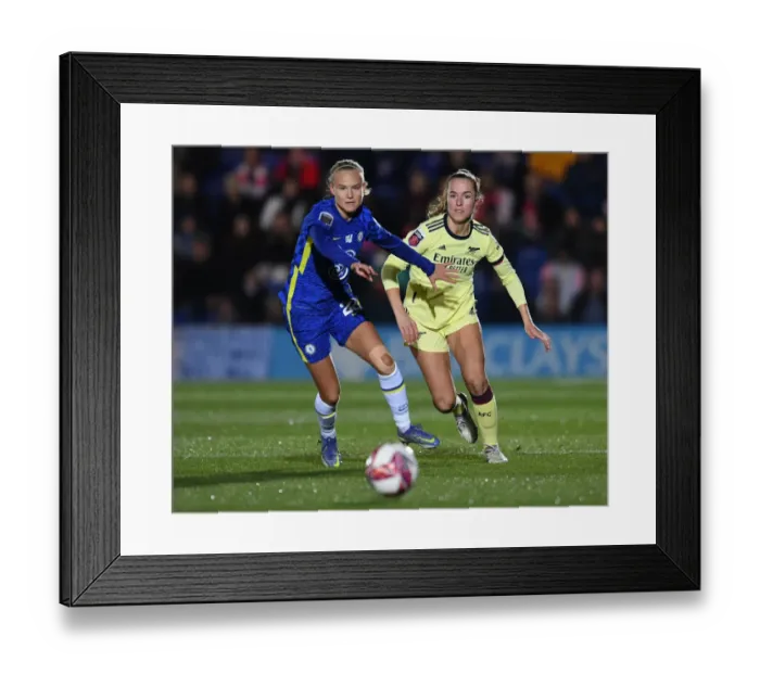 Framed Print : Lia Walti Closes In on Pernille Harder: Chelsea Women vs Arsenal Women, FA WSL Showdown