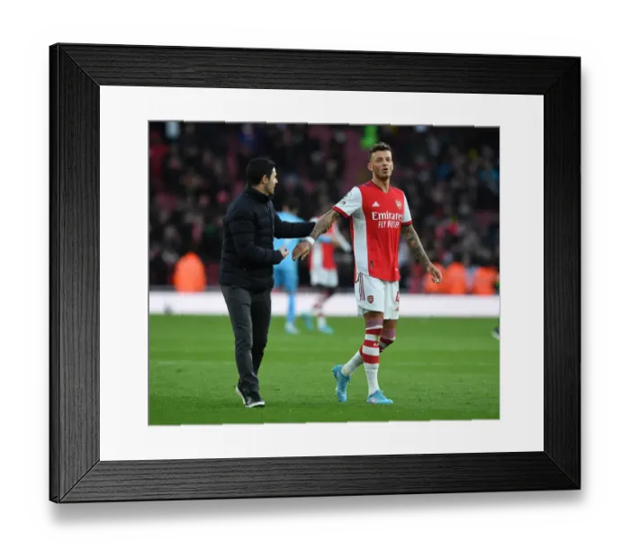 Framed Print : Arsenal's Arteta and White Celebrate Victory over Brentford