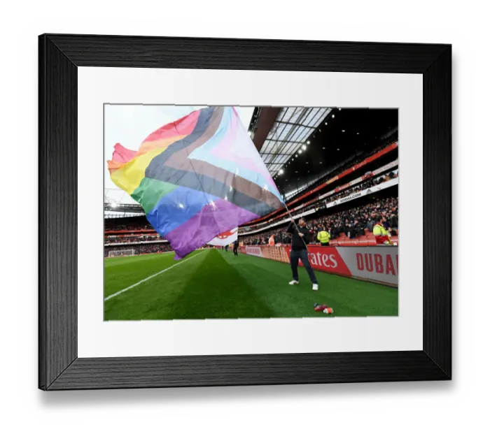 Framed Print : Pride Unites Arsenal Fans: Arsenal vs. Brentford, Premier League 2021-22 - A Colorful Display of Solidarity at the Emirates