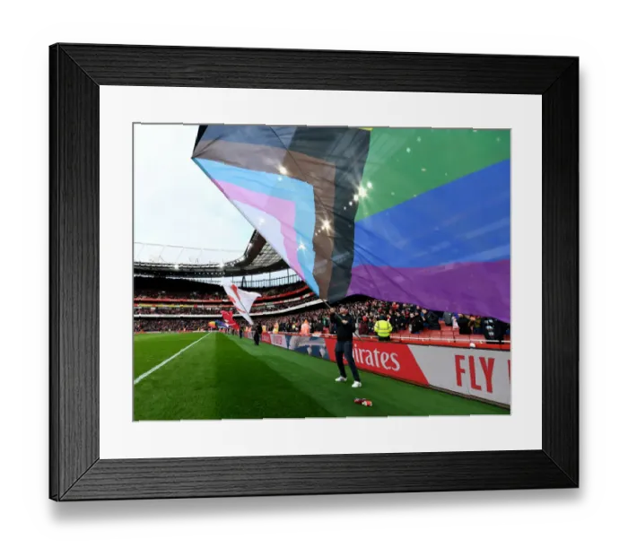 Framed Print : Pride Unites: Arsenal Fans Wave Rainbow Flags at Emirates Stadium during Arsenal vs. Brentford, Premier League 2021-22 Framed Print : Pride Unites: Arsenal Fans Wave Rainbow Flags at Emirates Stadium during Arsenal vs. Brentford, Premier League 2021-22