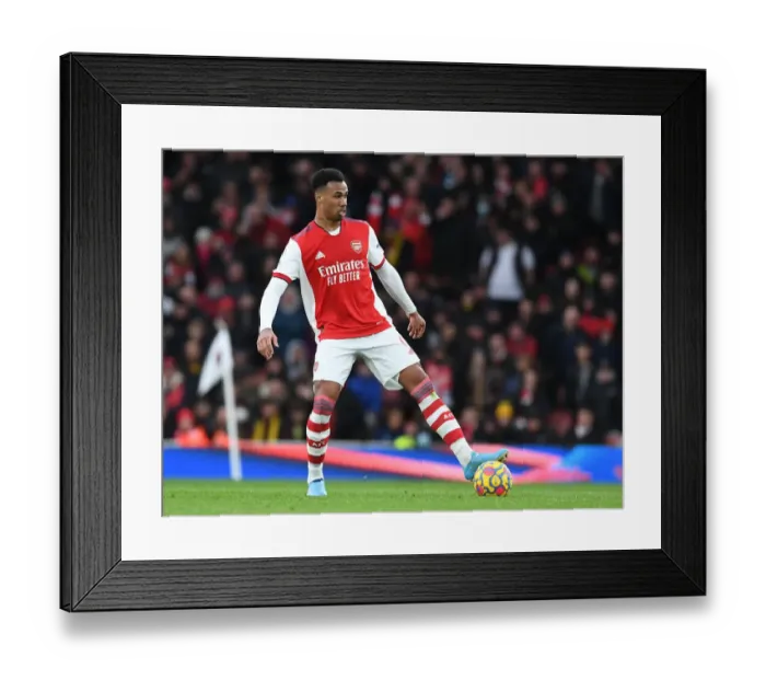 Framed Print : Arsenal's Gabriel in Action against Brentford in the Premier League