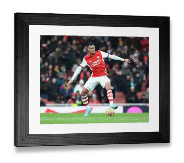 Framed Print : Arsenal's Gabriel Faces Off: A Premier League Battle Against Brentford Framed Print : Arsenal's Gabriel Faces Off: A Premier League Battle Against Brentford
