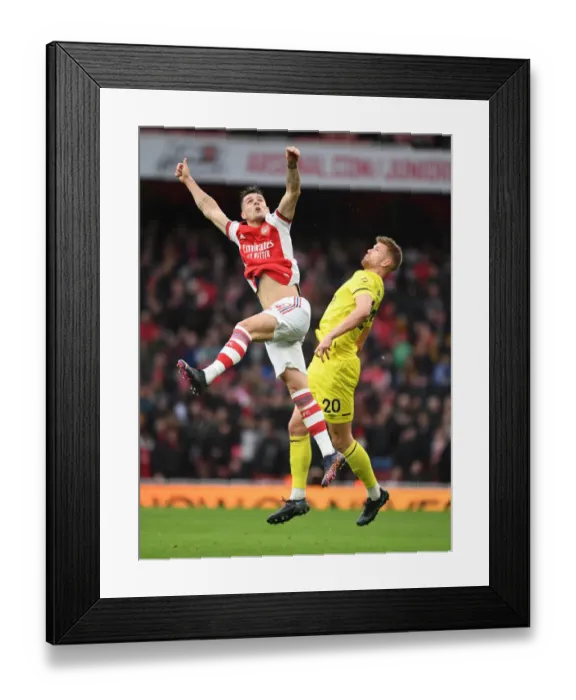 Framed Print : Xhaka's Supremacy: Arsenal's Midfield Marvel Outjumps Ajer in Premier League Showdown Framed Print : Xhaka's Supremacy: Arsenal's Midfield Marvel Outjumps Ajer in Premier League Showdown