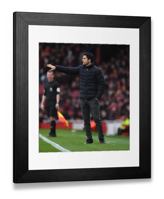 Framed Print : Mikel Arteta Leads Arsenal in Premier League Battle against Brentford